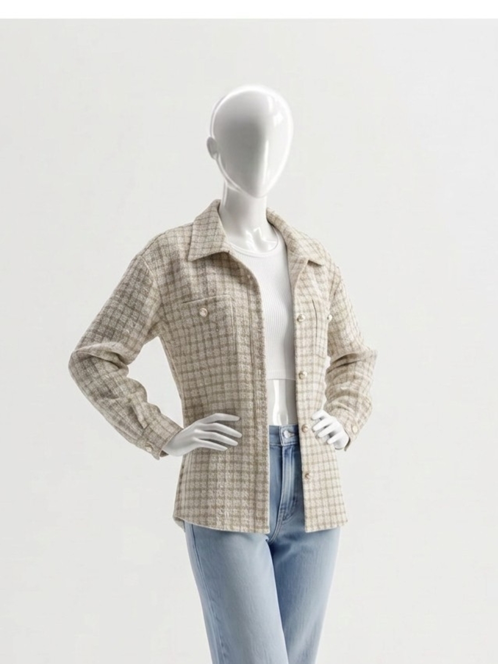 ANDREE BY UNIT Beige Plaid Shacket Jacket